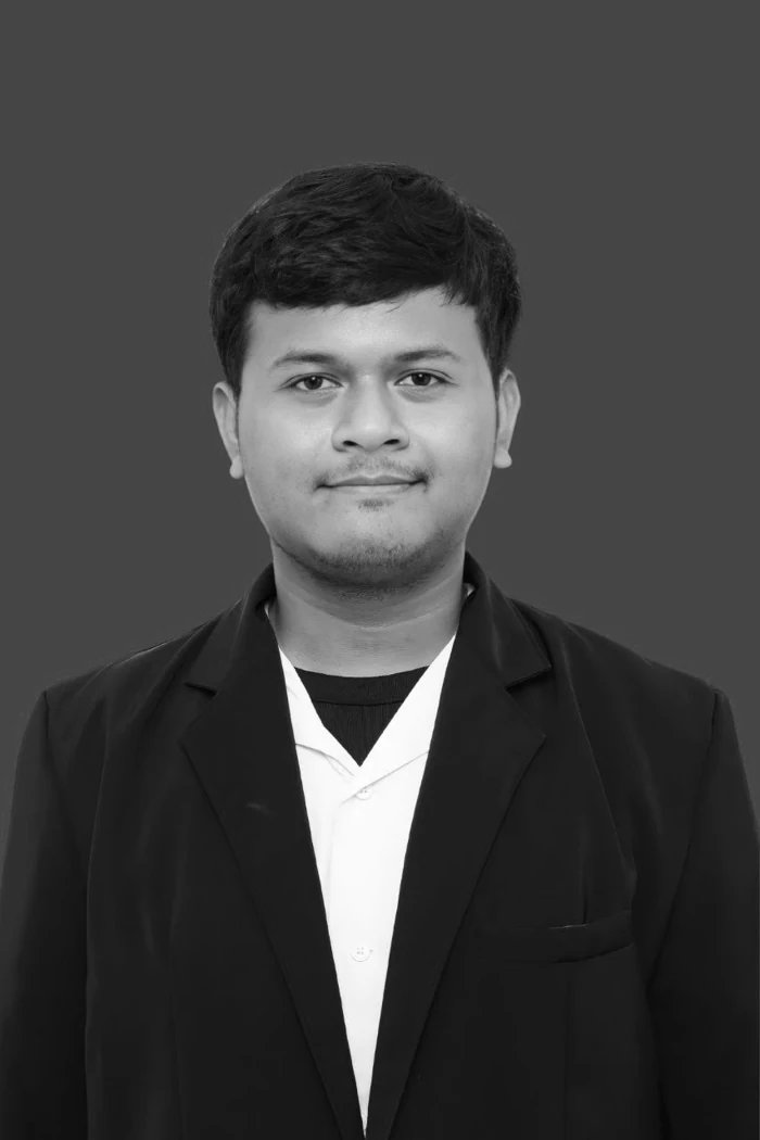 Black and white portrait of Mochammad Praheksa Putra Pambudi